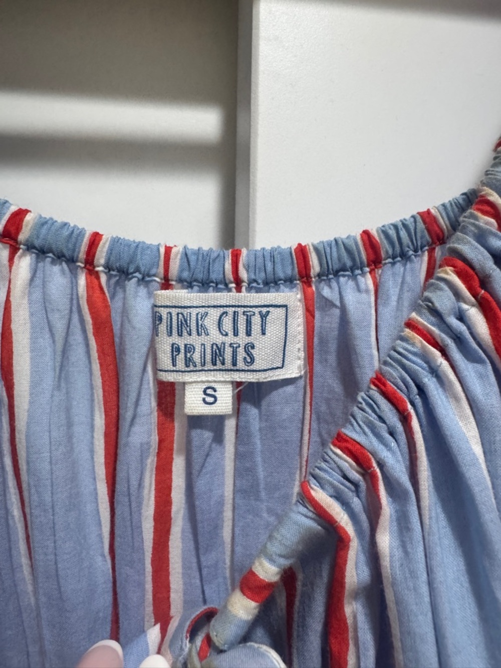 Blue and Red Striped Puff-Sleeve Midi Dress - Picture 3 of 4